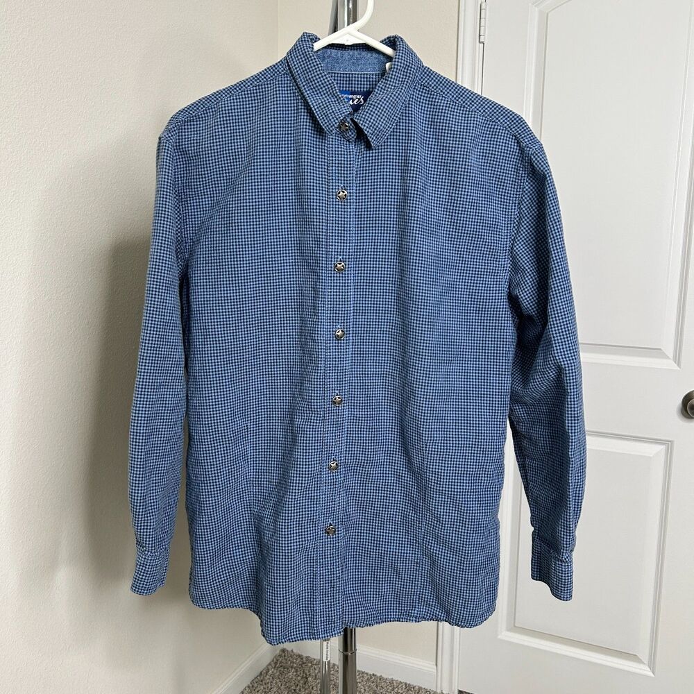 Vtg Wrangler Blues Gingham Shirt Star Buttons Western Cowgirl Medium